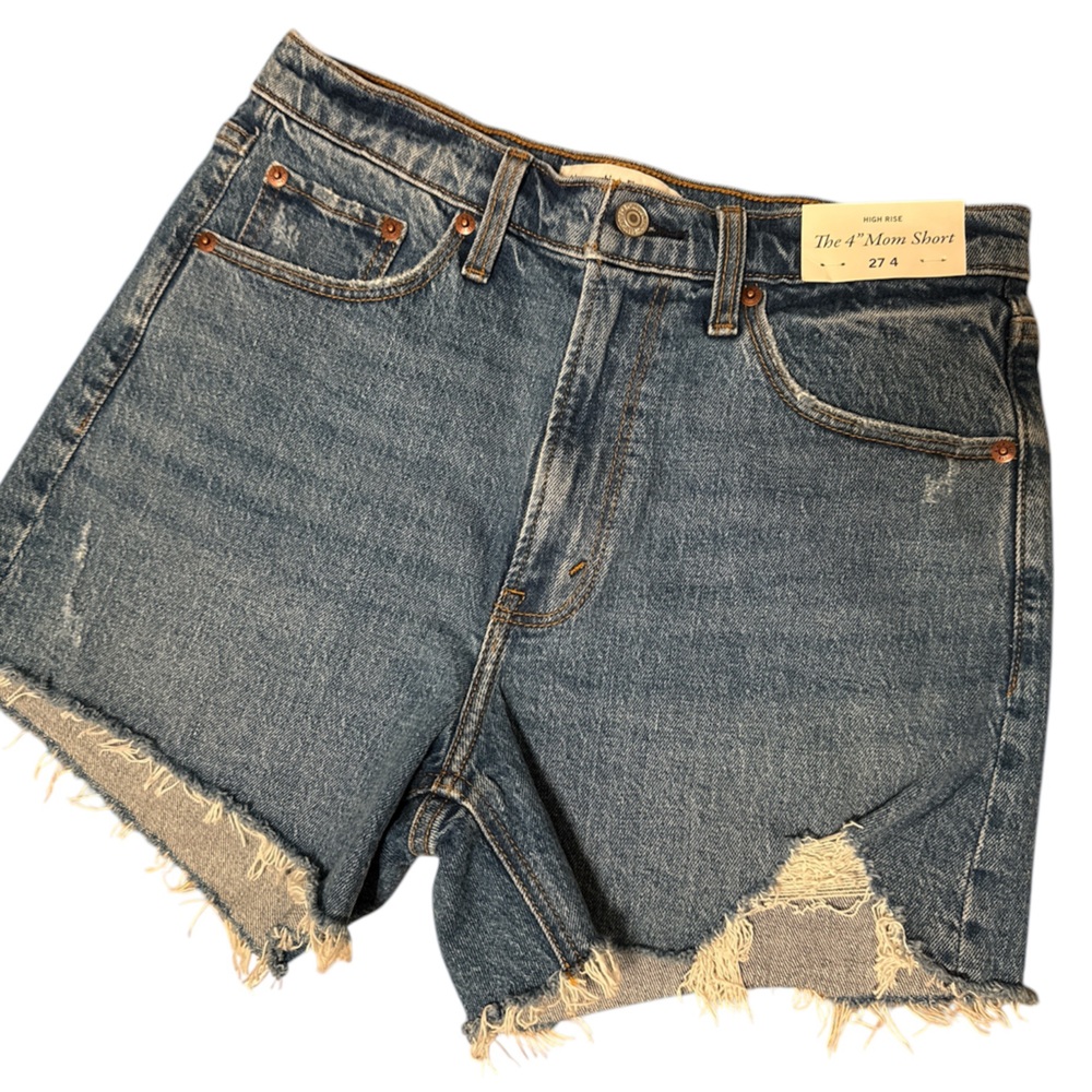 Abercrombie & Fitch | The Mom Short High Rise Distressed Denim Cut Off